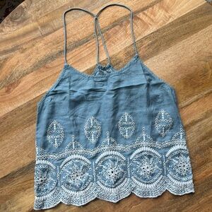 Lovers + Friends Blue Embroidered Crop Top